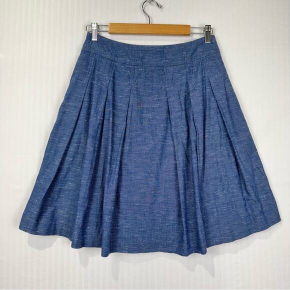 Boden Chambray Blue Pleated A-Line Mini Skirt Women’s Size 6 Regular Minimalist - Picture 3 of 6